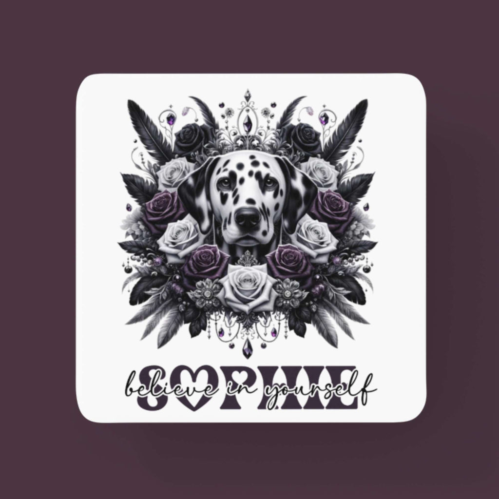 Dalmatian Dog Mug & Tumbler | 'Believe in Yourself' Inspirational Quote | Custom Name Drinkware, 11oz/15oz Mugs, Coasters