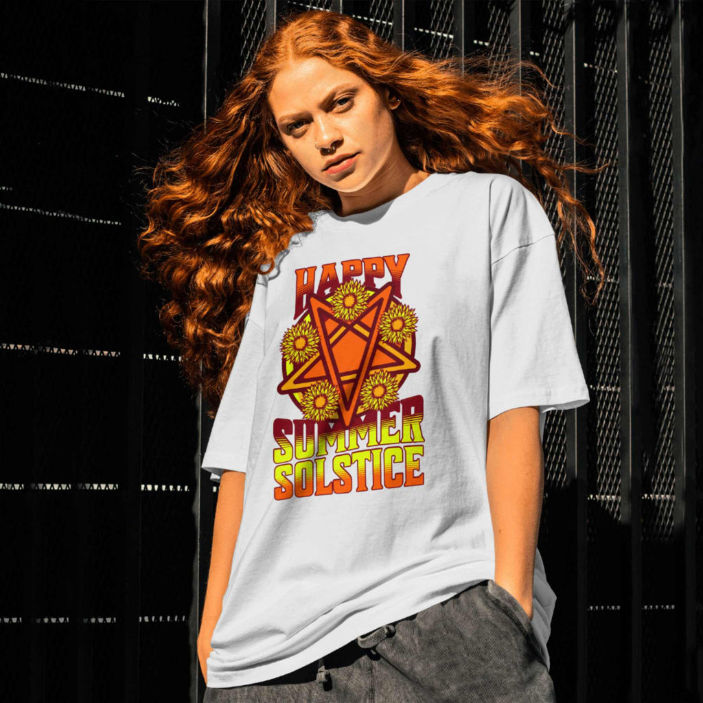 Summer Solstice Celebration Tee - Pagan Festivity Shirt, White & Black, S-5XL Gildan Heavy Cotton T-Shirt
