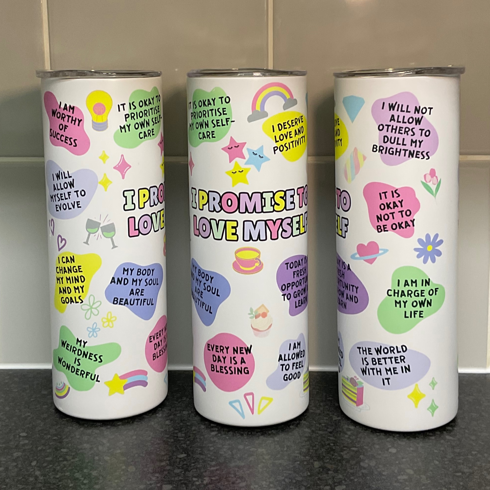 Positivity I promise to love myself 20oz skinny tumbler