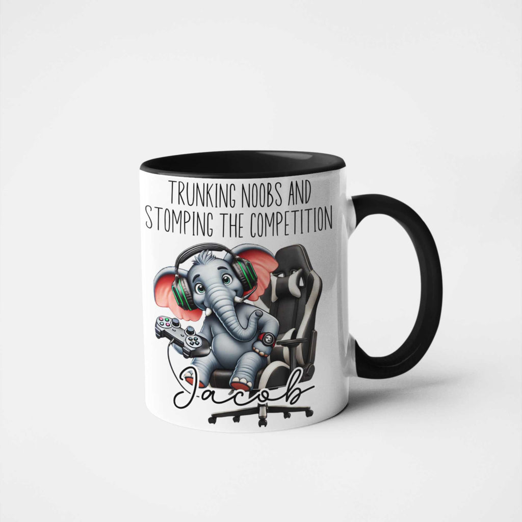 Trunking Noobs & Stomping the Competition Personalised Gamer Elephant Mug – Custom Name Gift for Gamers, Boys, Girls, Teens & Adults – Funny Gaming Mug for Birthdays & Christmas