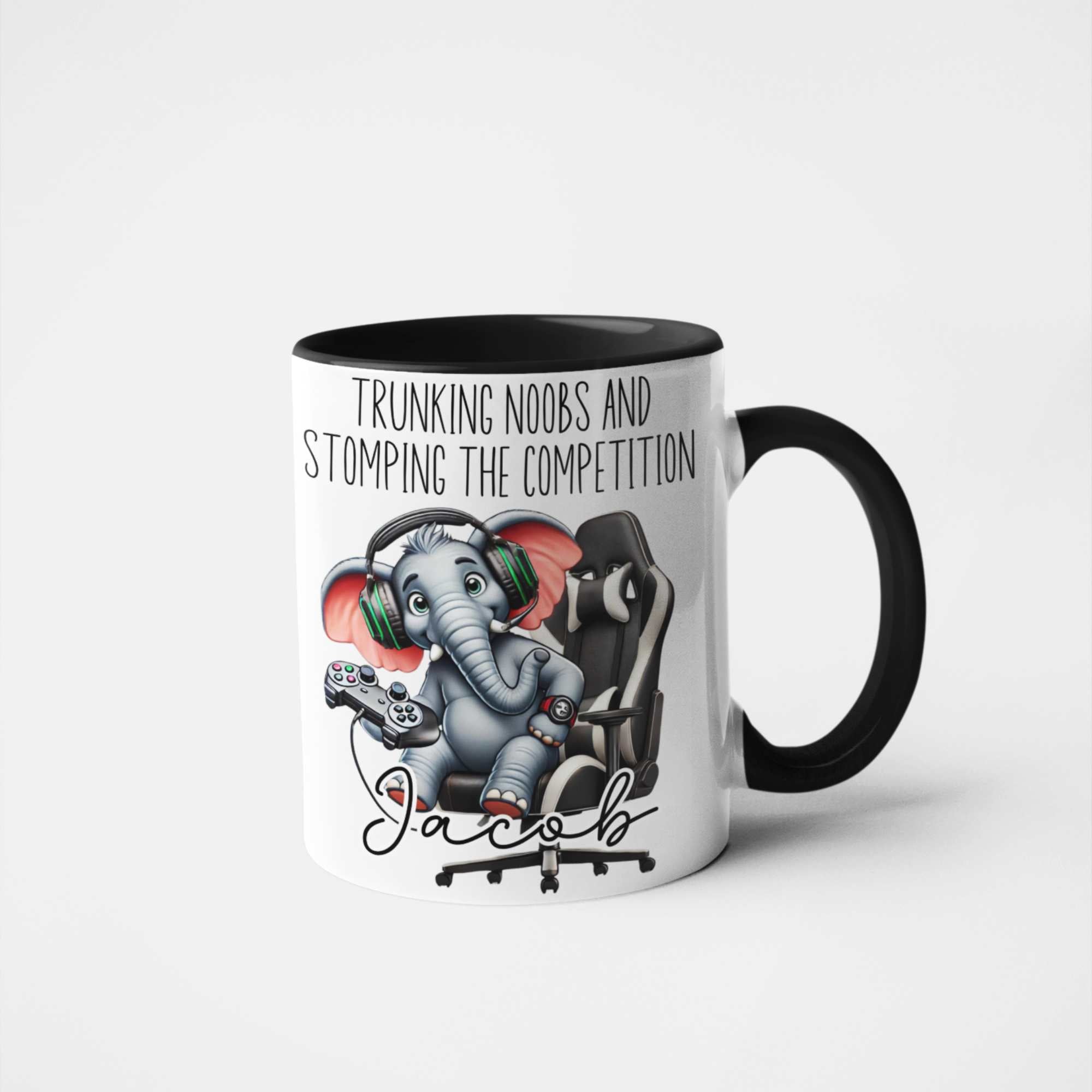 Trunking Noobs & Stomping the Competition Personalised Gamer Elephant Mug – Custom Name Gift for Gamers, Boys, Girls, Teens & Adults – Funny Gaming Mug for Birthdays & Christmas