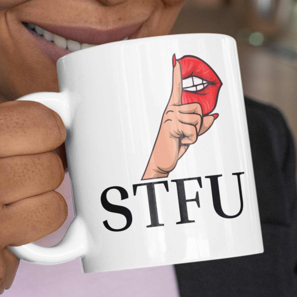 STFU finger lips funny rude coffee mug 11oz