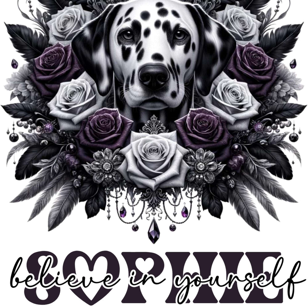 Dalmatian Dog Mug & Tumbler | 'Believe in Yourself' Inspirational Quote | Custom Name Drinkware, 11oz/15oz Mugs, Coasters