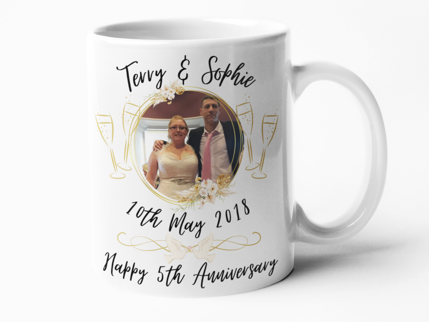 Custom photo anniversary pair of coffee mugs set