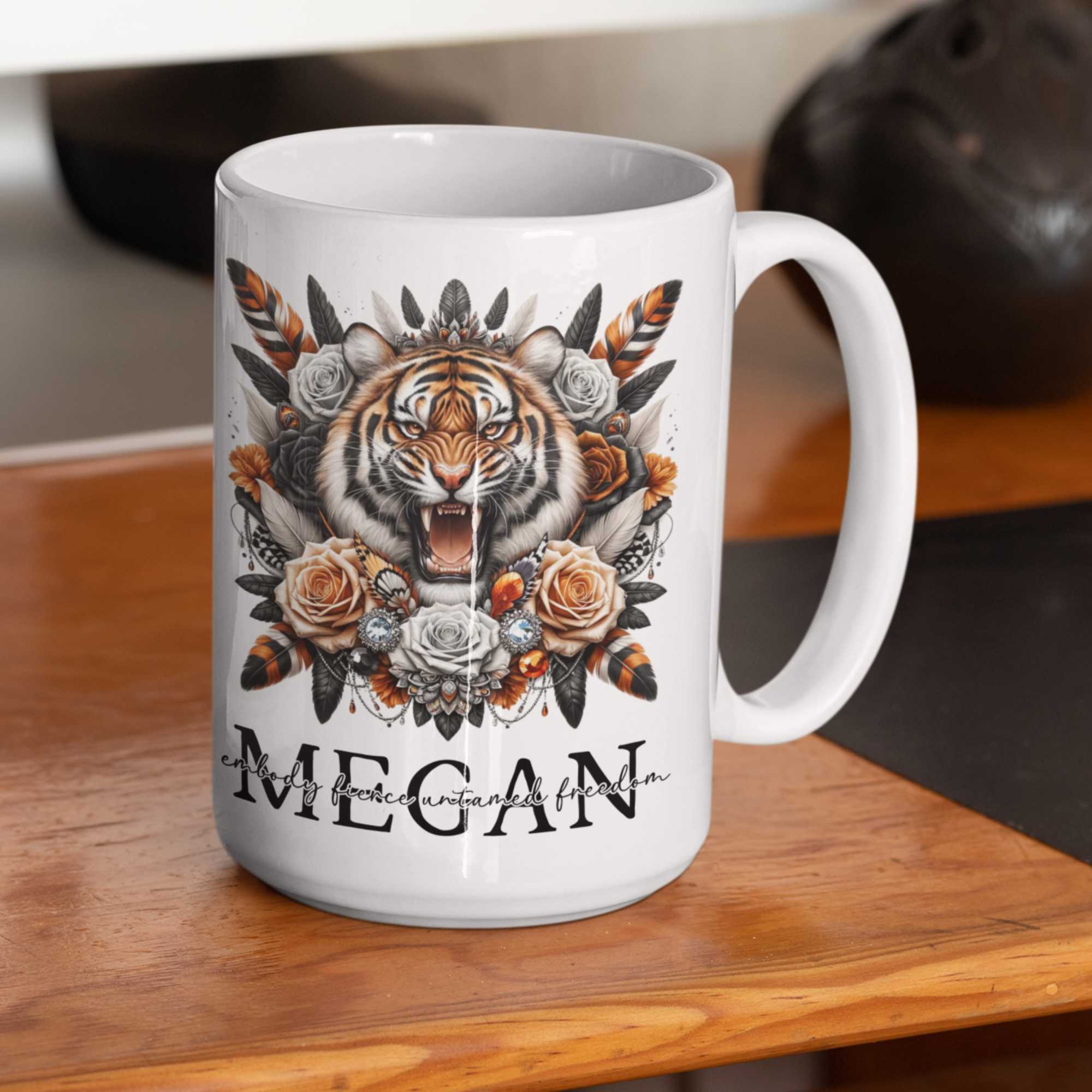 Wild Tiger Floral Drinkware Collection: Personalised Mugs in 11oz/15oz, 20oz Insulated Tumblers, MDF Coasters - Exotic Gifts for Wildlife Enthusiasts
