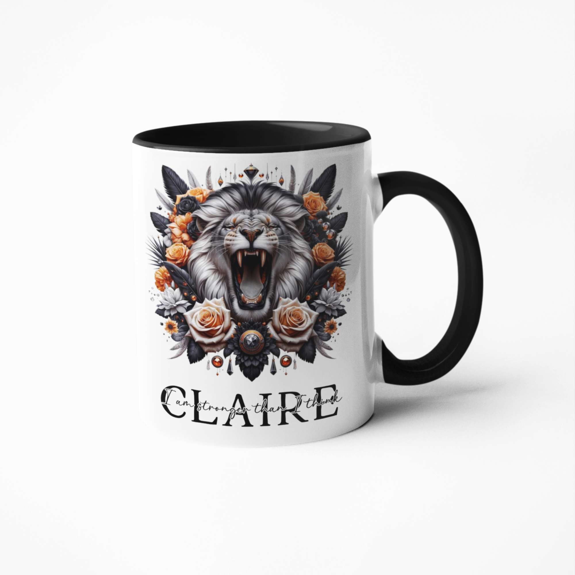 Personalised Roaring Lion Mugs & Tumblers: 11oz Black Inner, 15oz White, 20oz Insulated - Majestic Lion Drinkware for Coffee & Tea Lovers, Unique Gifts for All Occasions