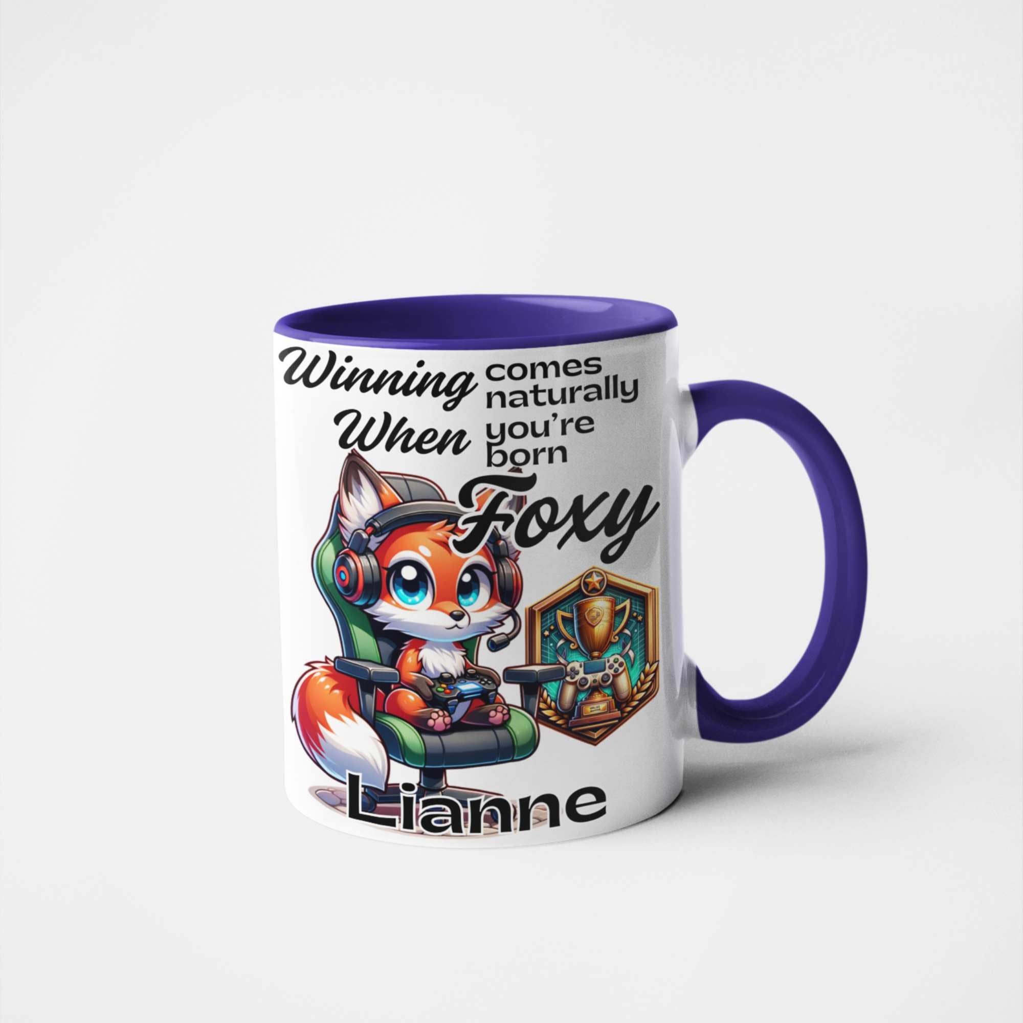 Winning Comes Naturally When You’re Born Foxy Personalised Fox Gamer Mug or Tumbler - Custom Handmade Gamer Gift | Perfect for Birthdays, Christmas, and Gaming Nights