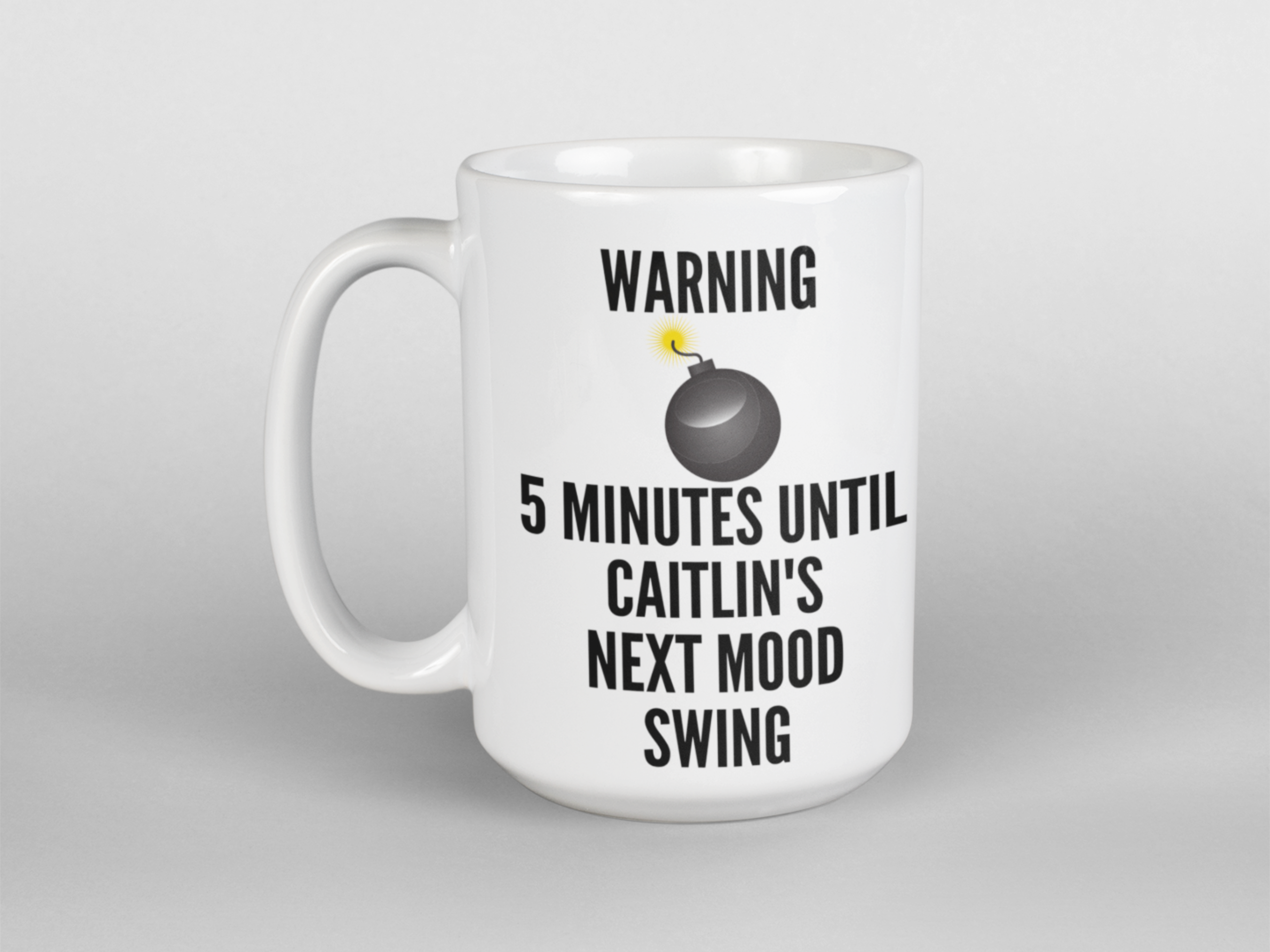 Personalised Rude Sweary Coffee Mug: '5 Minutes Until Next Mood Swing' Design - Available in 11oz & 15oz | Customisable, Microwave & Dishwasher Safe