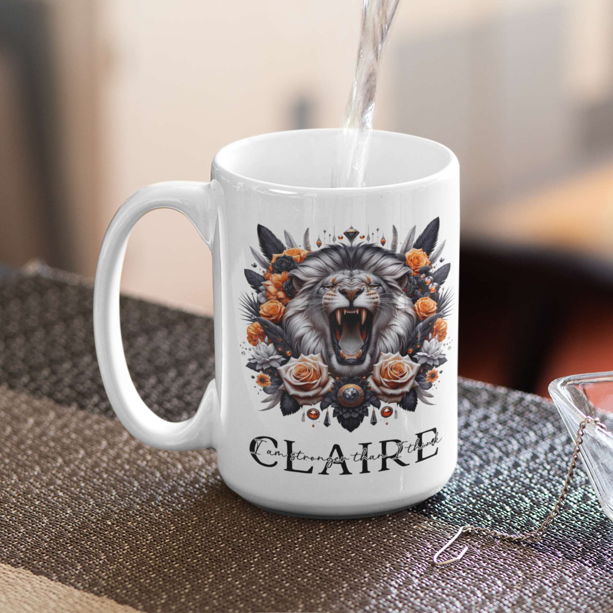 Personalised Roaring Lion Mugs & Tumblers: 11oz Black Inner, 15oz White, 20oz Insulated - Majestic Lion Drinkware for Coffee & Tea Lovers, Unique Gifts for All Occasions