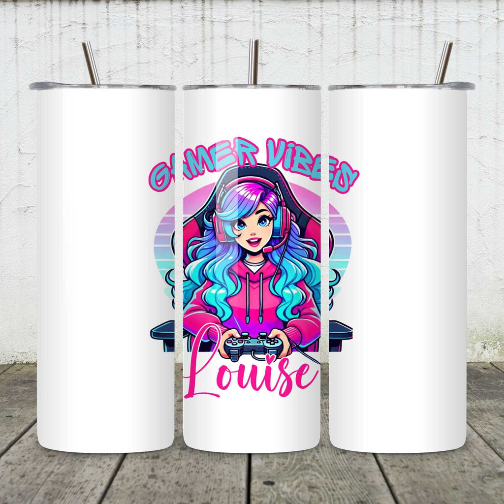 Personalised “Gamer Vibes” Mug or Tumbler – Custom Gift for Gamer Girls | Perfect for Birthdays, Christmas, Streamers & Gamers | Fun & Unique Gaming Drinkware with Name