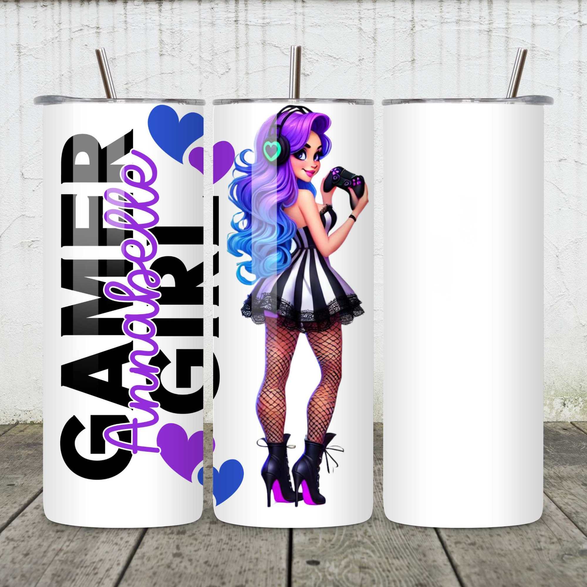 Gamer Girl Mug or Tumbler with Custom Name – Personalised Gift for Her | Gaming Mug & Tumbler | Perfect Gift for Gamer Girls