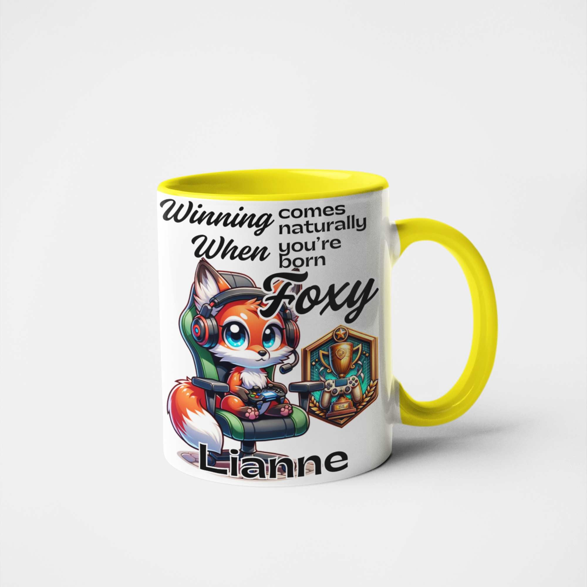 Winning Comes Naturally When You’re Born Foxy Personalised Fox Gamer Mug or Tumbler - Custom Handmade Gamer Gift | Perfect for Birthdays, Christmas, and Gaming Nights