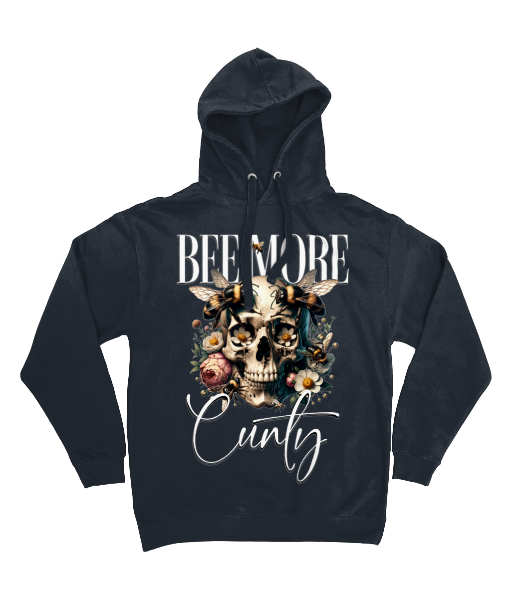 Bee More Cunty Hoodie – Bold Skull & Bees Design – Funny, Sarcastic Gift for Women – Charcoal, Black, Burgundy, Navy