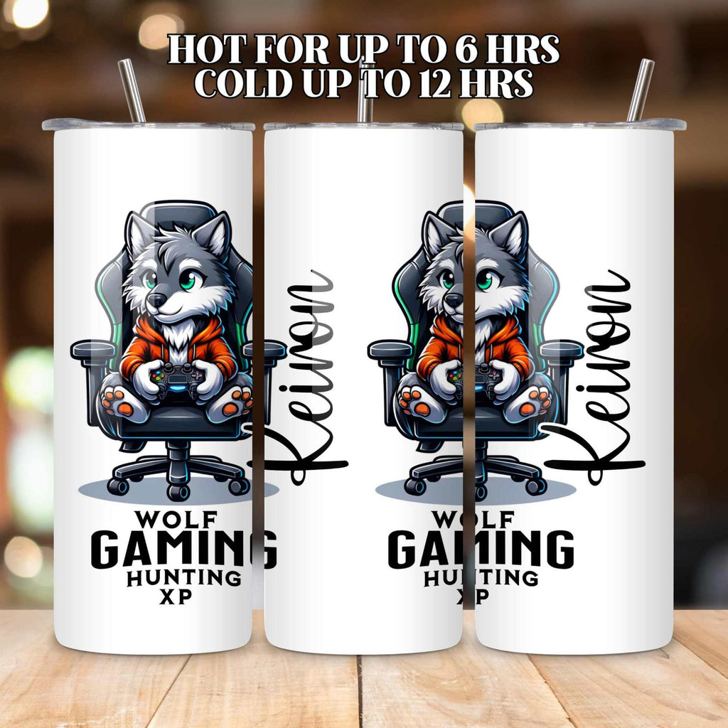 Gaming Wolf Mug or Tumbler – Wolf Gamer XP Design – Perfect for Gamers, Birthdays, Milestone Celebrations & More