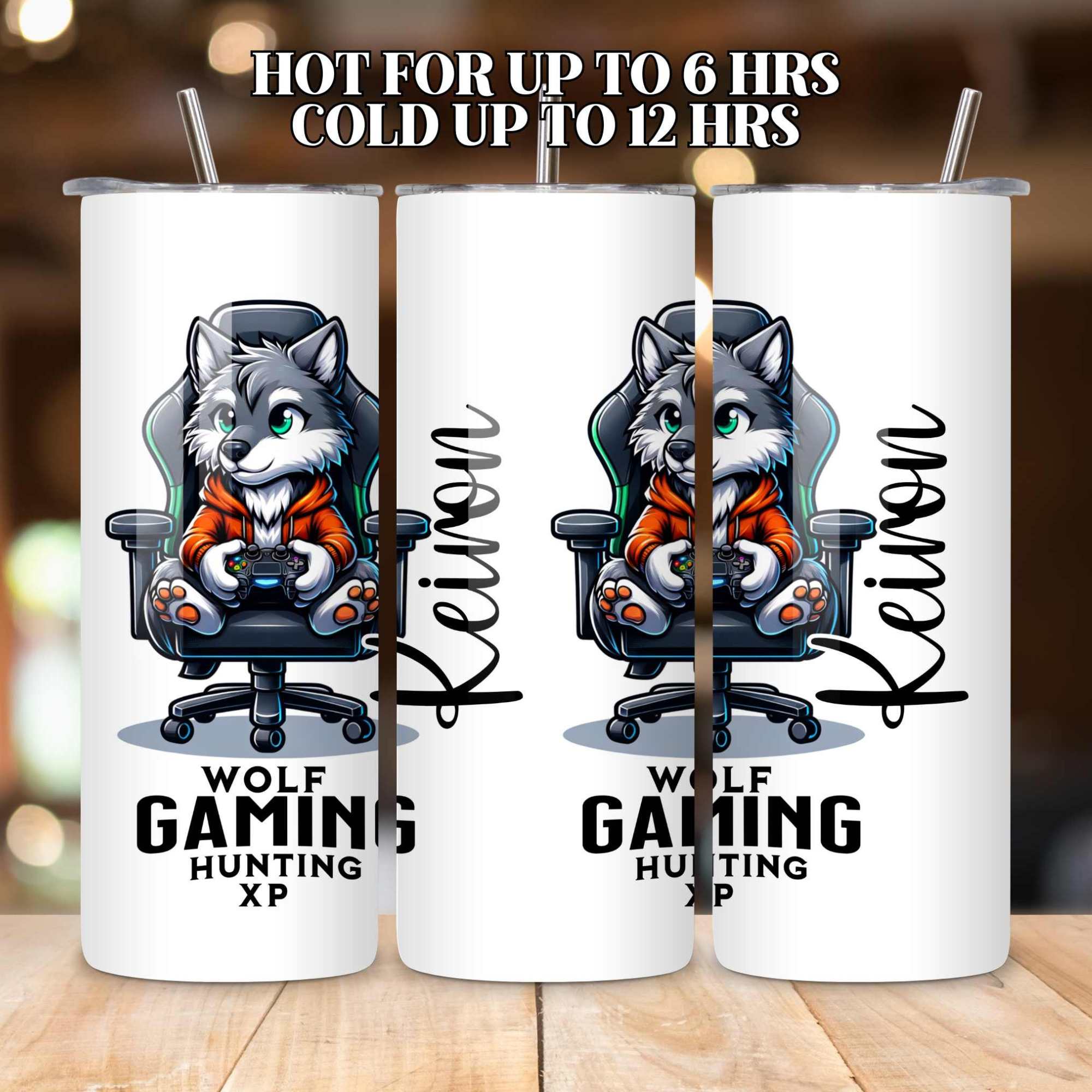 Gaming Wolf Mug or Tumbler – Wolf Gamer XP Design – Perfect for Gamers, Birthdays, Milestone Celebrations & More