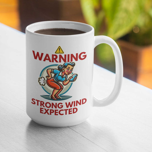 Weather warning funny coffee mug wind expected