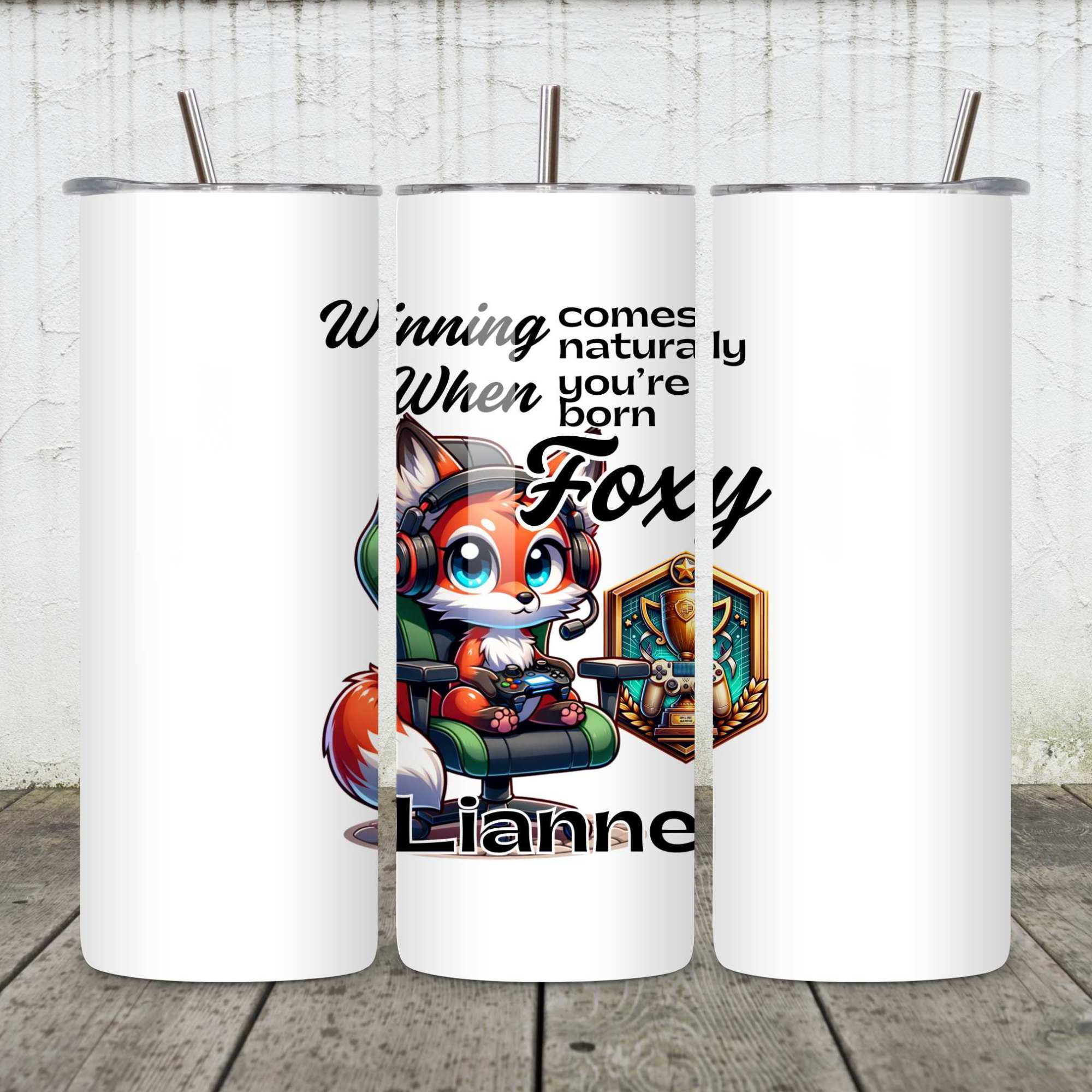Winning Comes Naturally When You’re Born Foxy Personalised Fox Gamer Mug or Tumbler - Custom Handmade Gamer Gift | Perfect for Birthdays, Christmas, and Gaming Nights