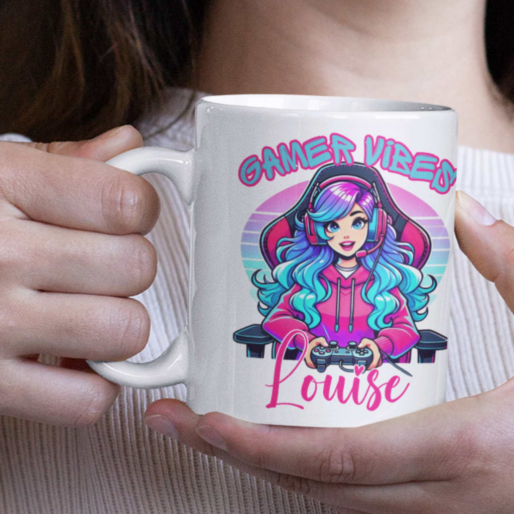 Personalised “Gamer Vibes” Mug or Tumbler – Custom Gift for Gamer Girls | Perfect for Birthdays, Christmas, Streamers & Gamers | Fun & Unique Gaming Drinkware with Name