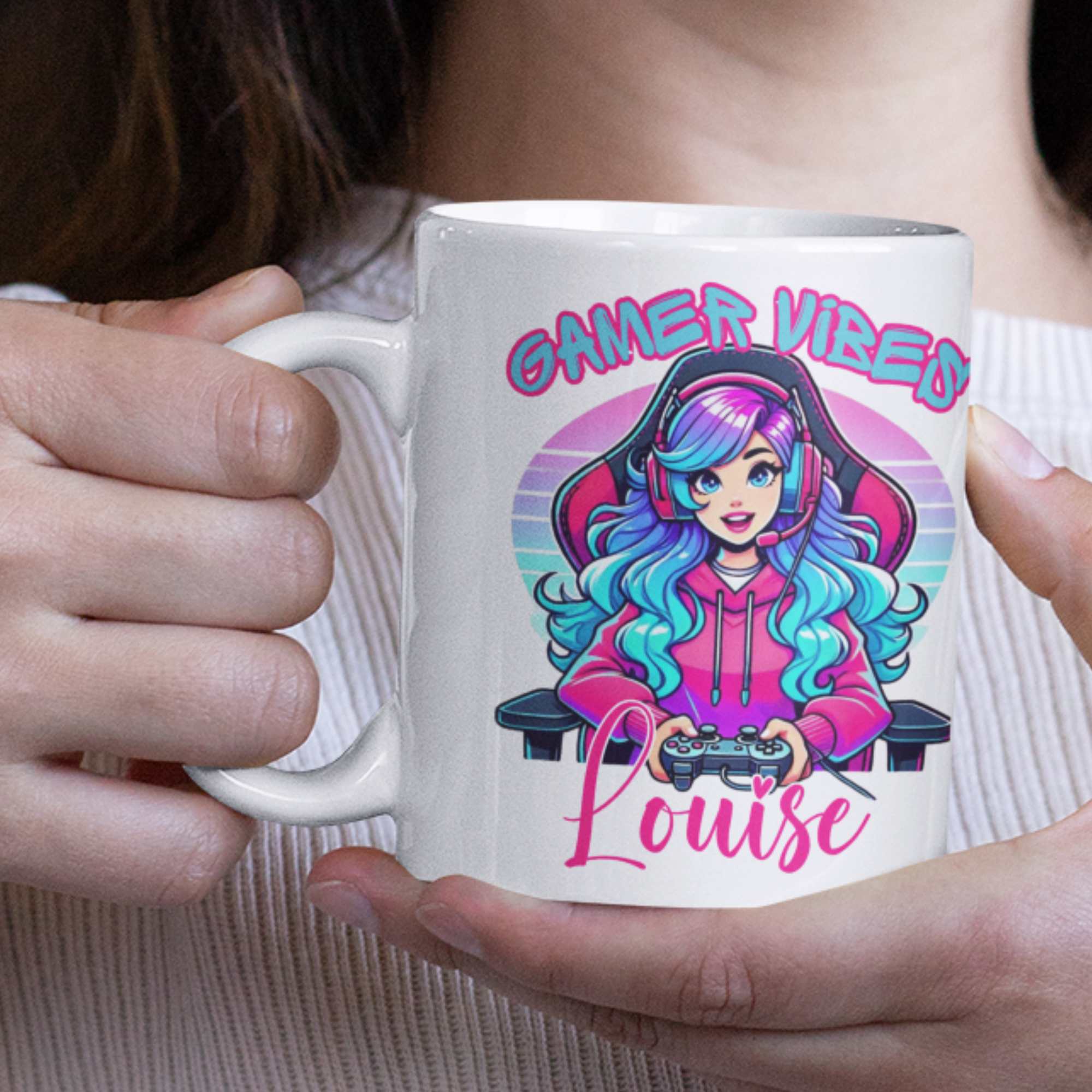 Personalised “Gamer Vibes” Mug or Tumbler – Custom Gift for Gamer Girls | Perfect for Birthdays, Christmas, Streamers & Gamers | Fun & Unique Gaming Drinkware with Name