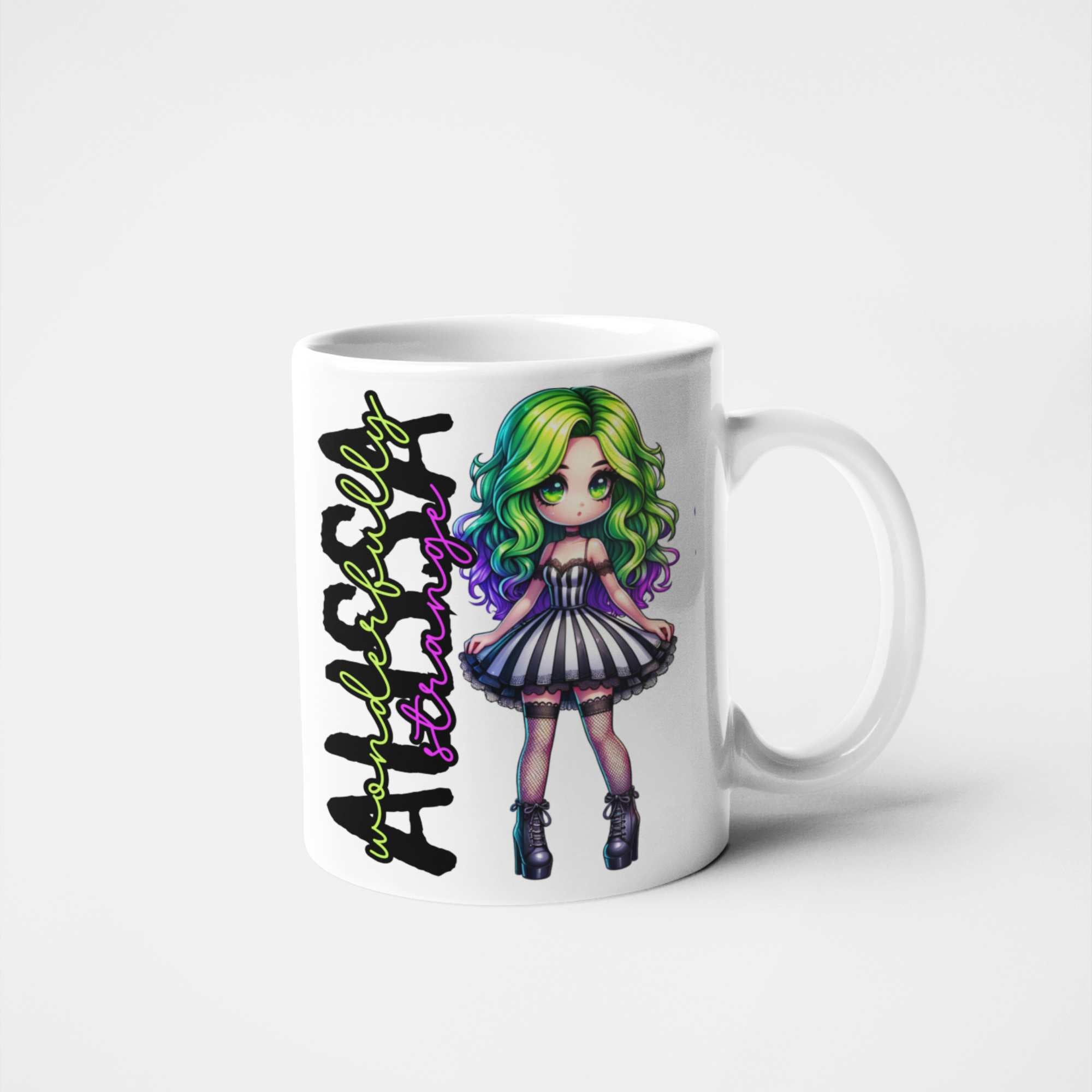 Wonderfully Strange Personalised Mug – Alternative Gothic Anime Character Gift, Custom Name Goth Mug, Unique Coffee Mug, 11oz & 15oz Ceramic, 20oz Tumbler