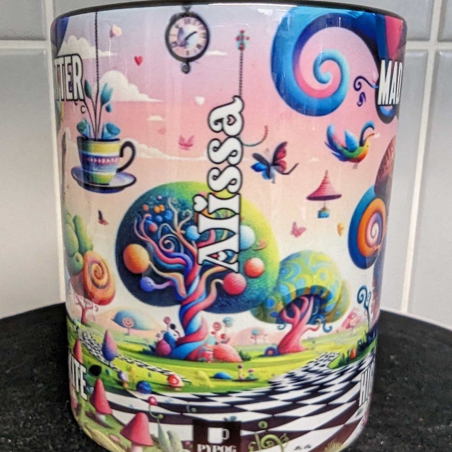 Personalised Mad as a Hatter, High as a Kite Mug - Stoner Novelty Gift, Funny Cannabis Mug, Alice's Adventures in Wonderland Gift for Him or Her