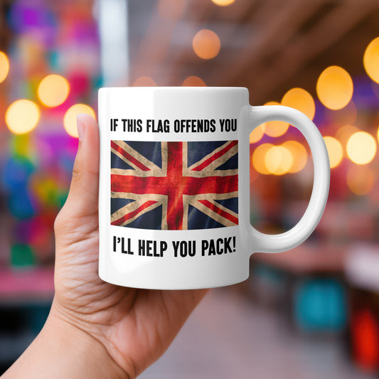 If This Flag Offends Mug – Funny British Flag Coffee Mug | Union Jack Patriotic Gift for Men | UK Pride Banter Mug | Rude Novelty Tea Cup
