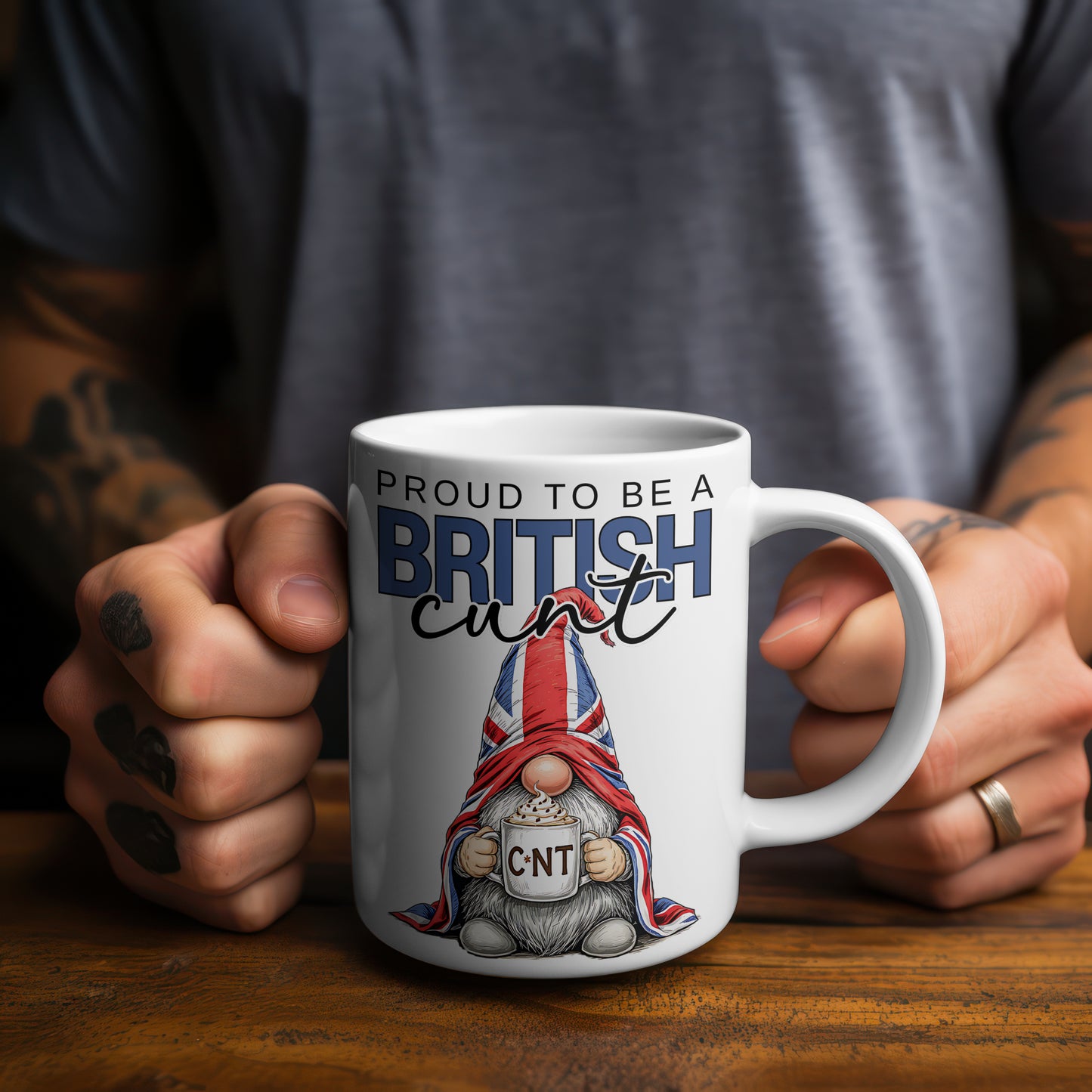 Proud to Be a British Cunt Mug – Funny Union Jack Gnome Mug