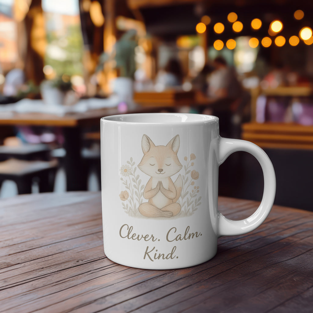 Clever. Calm. Kind. – Mindful Fox Mug, Tumbler or Coaster | Gentle Gift of Encouragement for Women | Self-Care, Wellness, Mental Health Support
