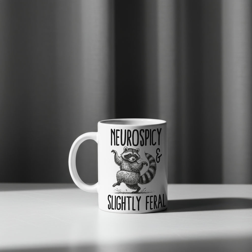 Neurospicy Mug Slightly Feral Raccoon Funny ADHD Autism Coffee Cup Gift 11oz 15oz