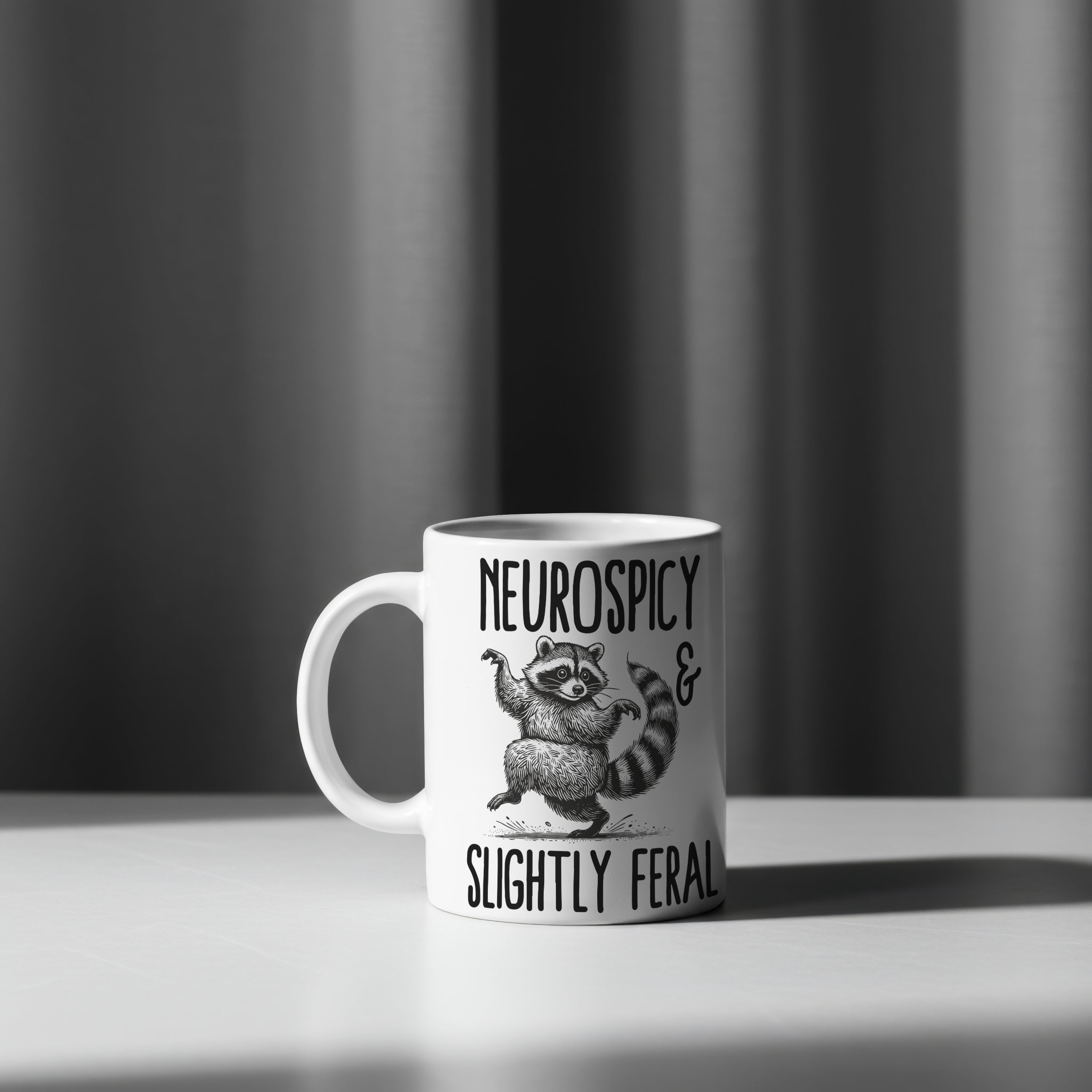 Neurospicy Mug Slightly Feral Raccoon Funny ADHD Autism Coffee Cup Gift 11oz 15oz
