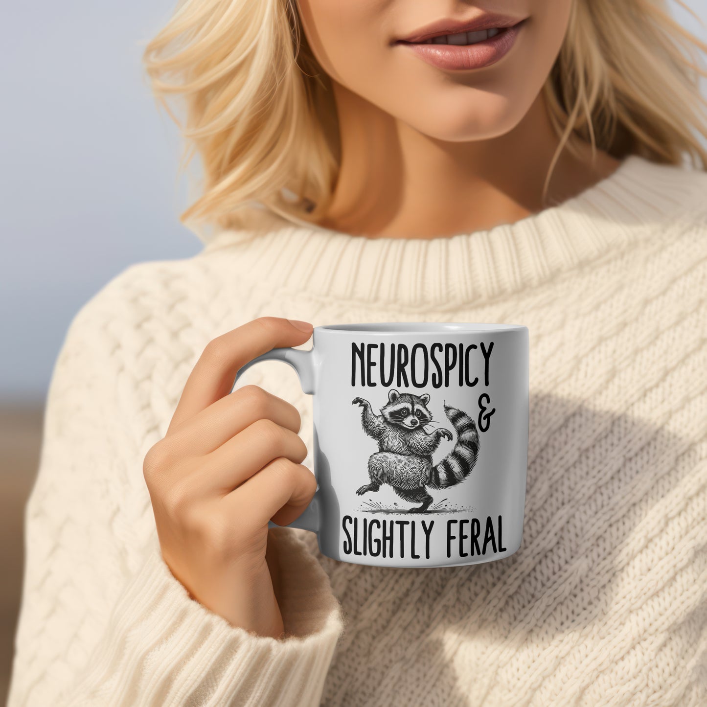 Neurospicy Mug Slightly Feral Raccoon Funny ADHD Autism Coffee Cup Gift 11oz 15oz