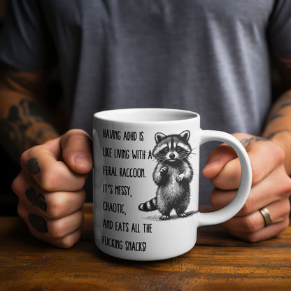 Funny Raccoon Mug ADHD Awareness Coffee Cup Gift for Friends Family and Coworkers