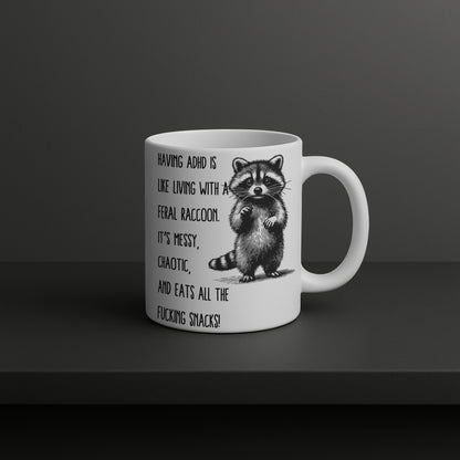 Funny Raccoon Mug ADHD Awareness Coffee Cup Gift for Friends Family and Coworkers