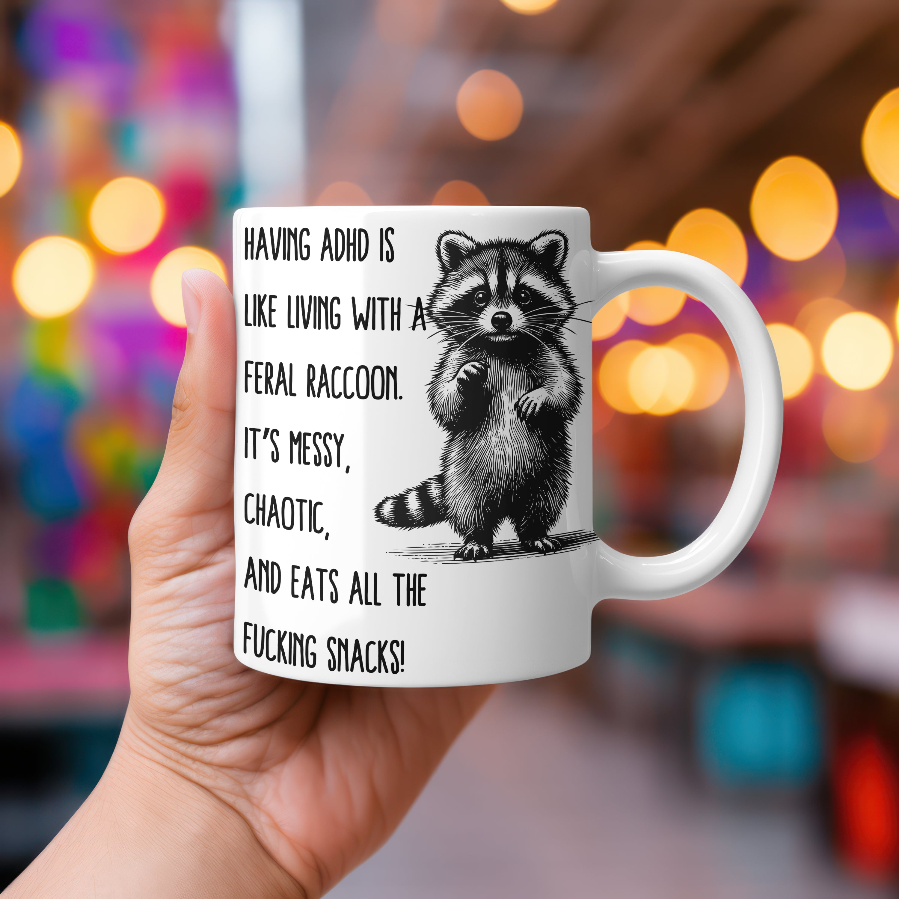 Funny Raccoon Mug ADHD Awareness Coffee Cup Gift for Friends Family and Coworkers