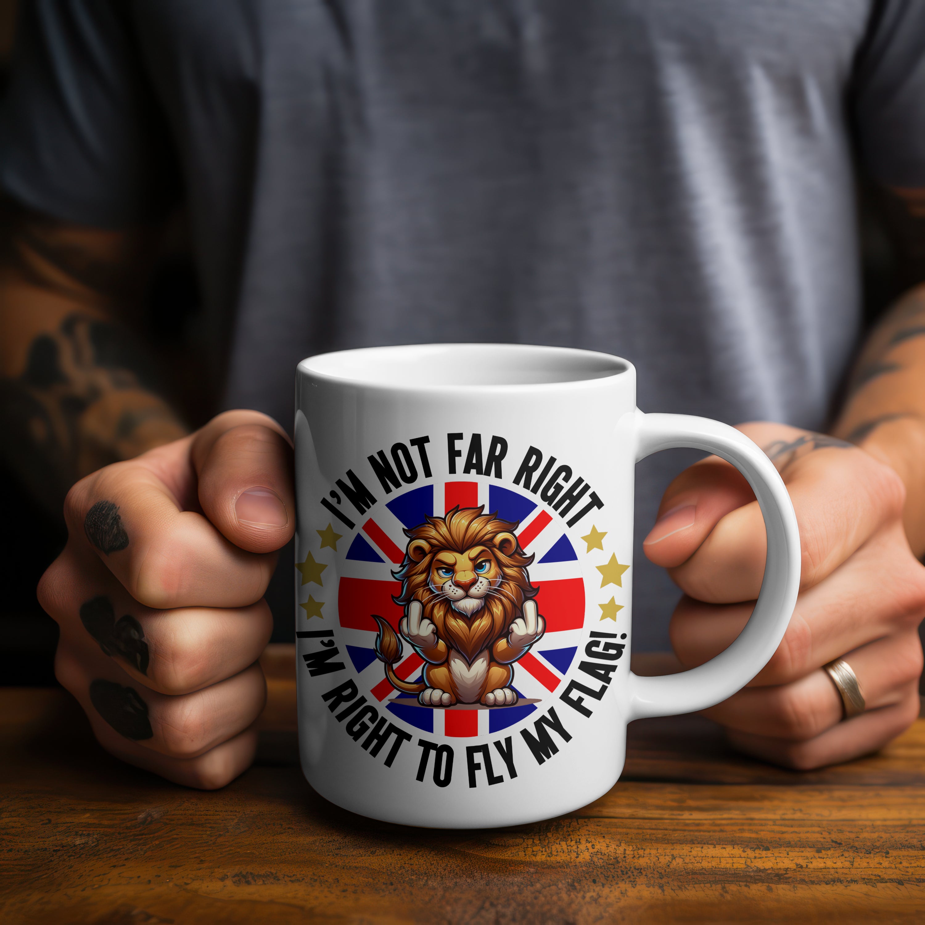 Funny British Lion Mug Novelty Union Jack Coffee Cup Patriotic Gift for Friends