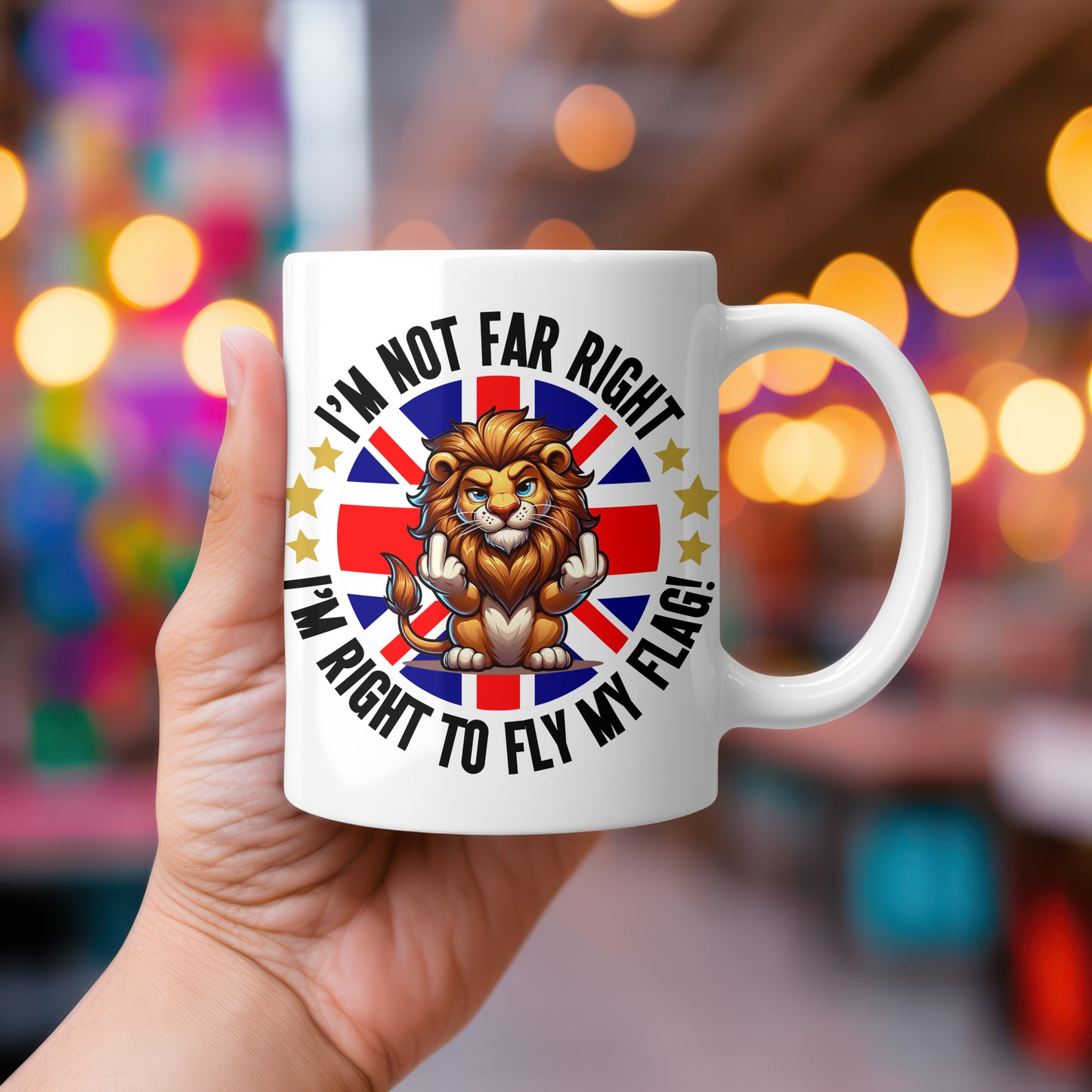 Funny British Lion Mug Novelty Union Jack Coffee Cup Patriotic Gift for Friends
