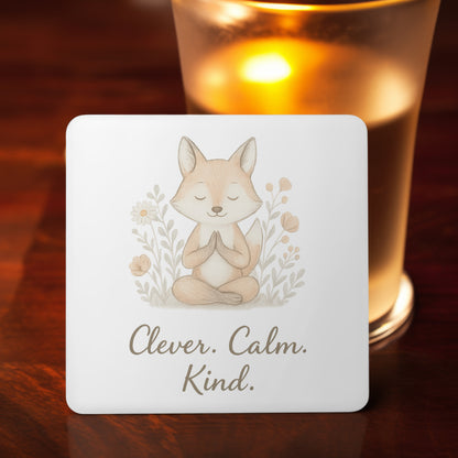 Clever. Calm. Kind. – Mindful Fox Mug, Tumbler or Coaster | Gentle Gift of Encouragement for Women | Self-Care, Wellness, Mental Health Support
