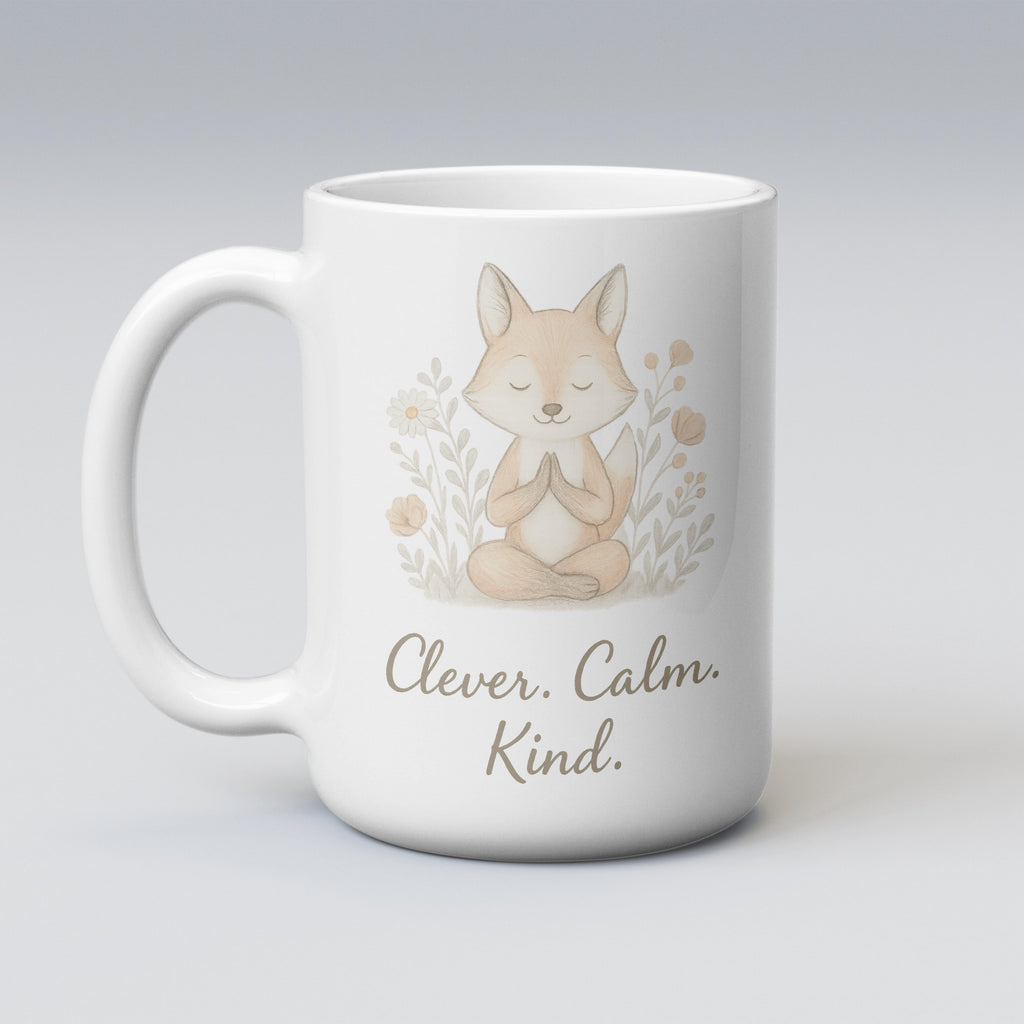 Clever. Calm. Kind. – Mindful Fox Mug, Tumbler or Coaster | Gentle Gift of Encouragement for Women | Self-Care, Wellness, Mental Health Support