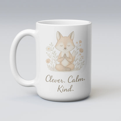 Clever. Calm. Kind. – Mindful Fox Mug, Tumbler or Coaster | Gentle Gift of Encouragement for Women | Self-Care, Wellness, Mental Health Support