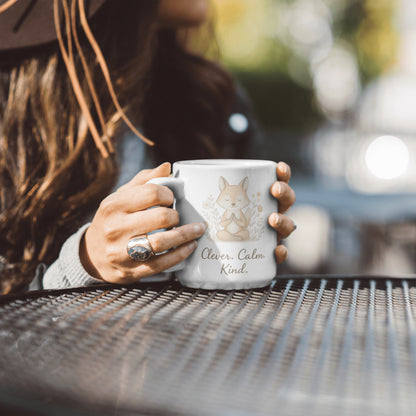 Clever. Calm. Kind. – Mindful Fox Mug, Tumbler or Coaster | Gentle Gift of Encouragement for Women | Self-Care, Wellness, Mental Health Support