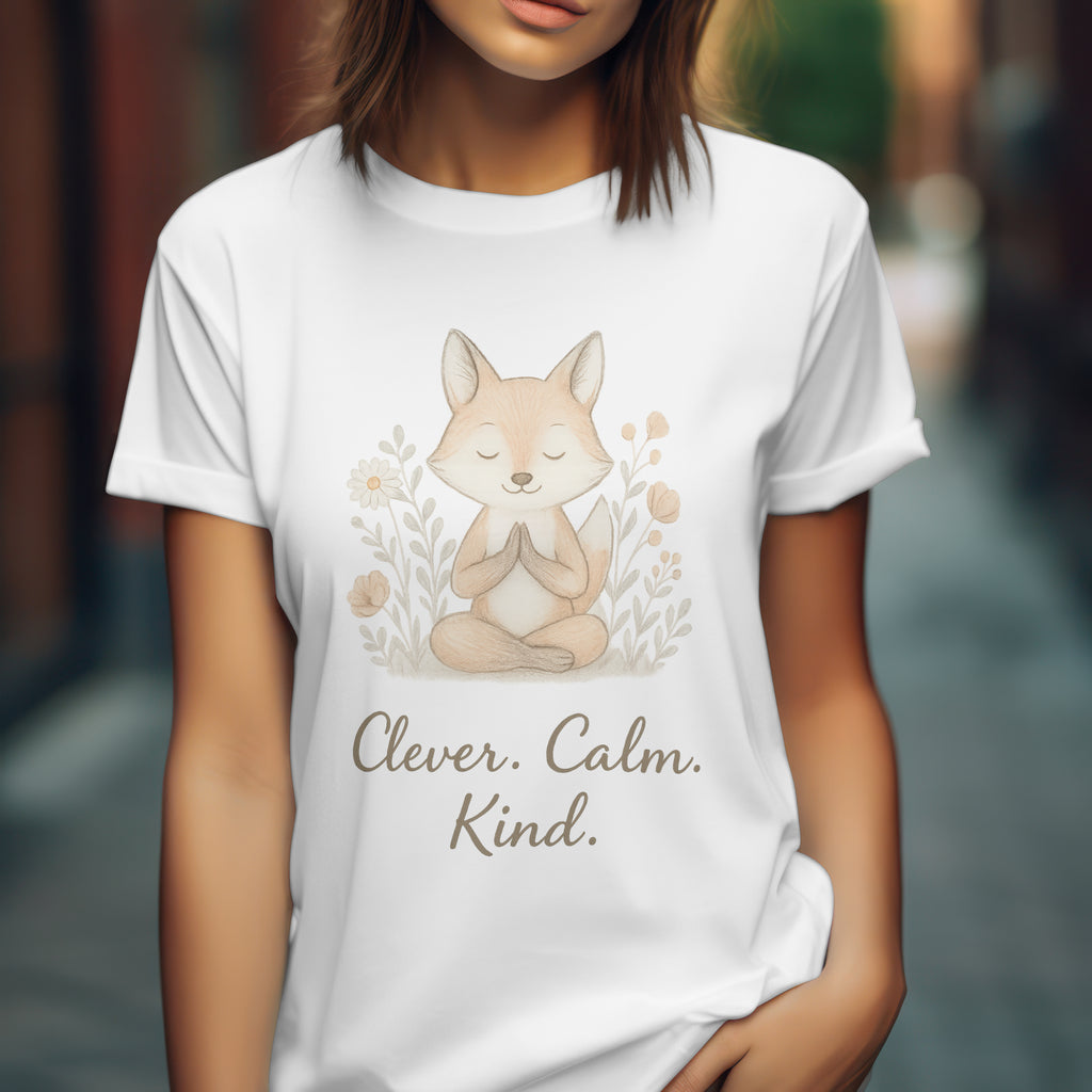 Clever Calm Kind Fox T-Shirt – Mindful Self Care Tee, Mental Health Gift, Yoga Meditation Top, Positive Vibes Shirt, Empowering Tee