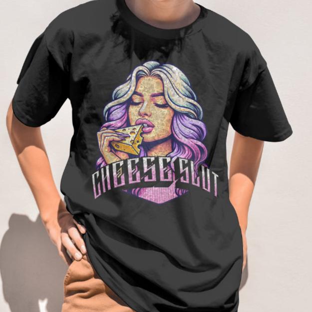 Cheese Slut Black T-Shirt – Funny Graphic Tee for Cheese Lovers | Bold & Cheeky Women's T-Shirt