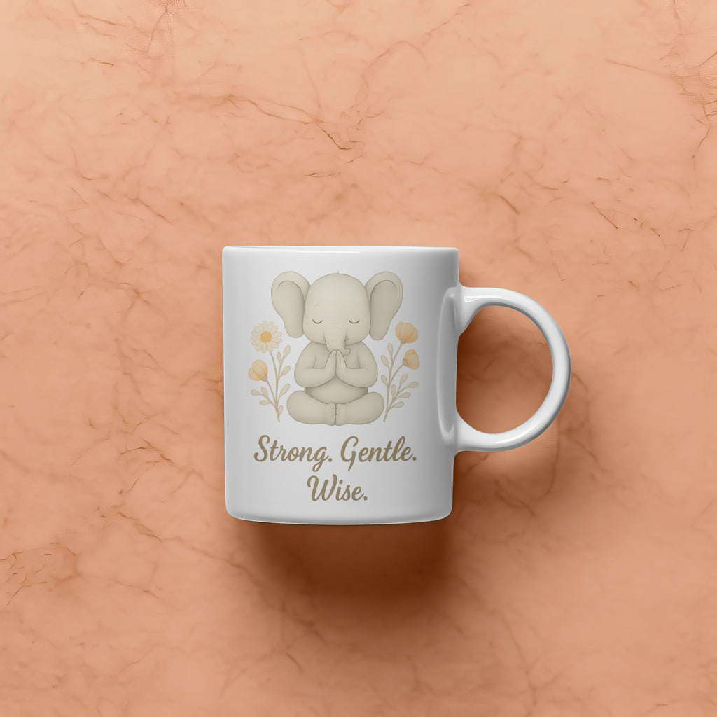 Strong Gentle Wise Mug | Elephant Mindfulness Mug | Yoga Gifts for Her | Inspirational Quote Coffee Cup | Boho Animal Mug | Motivational Gift Idea