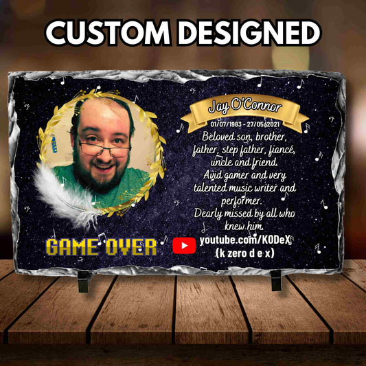 Memorial photo rock slate in loving memory of lost loved one