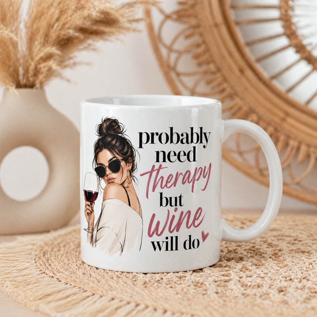 Probably Need Therapy But Wine Will Do Personalised Mug Funny Wine Lover Gift
