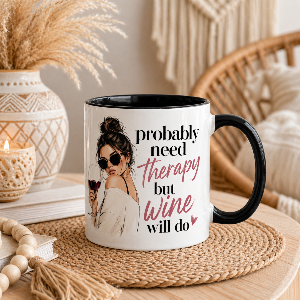 Probably Need Therapy But Wine Will Do Personalised Mug Funny Wine Lover Gift