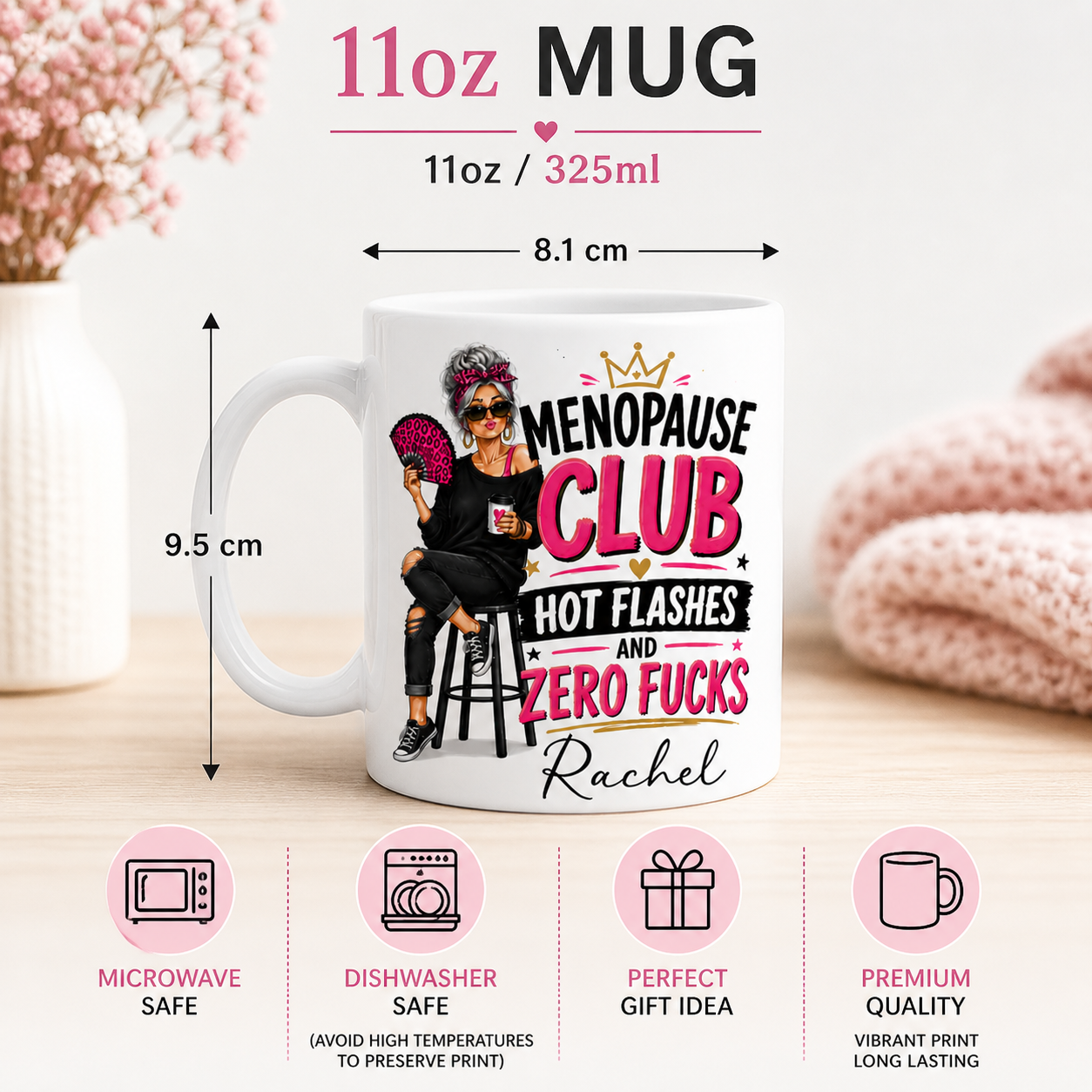 Menopause Club Hot Flashes & Zero Fucks Personalised Mug