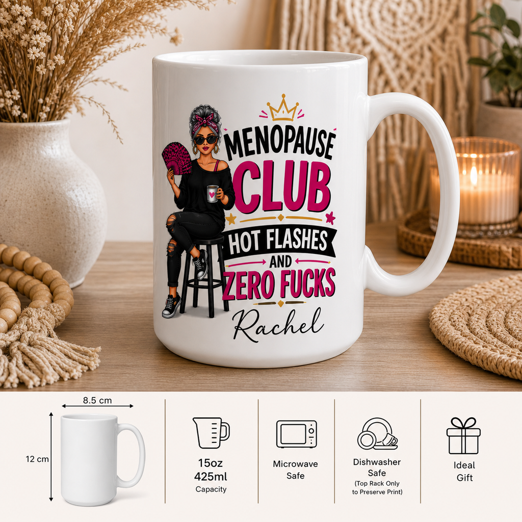 Menopause Club Hot Flashes & Zero Fucks Personalised Mug