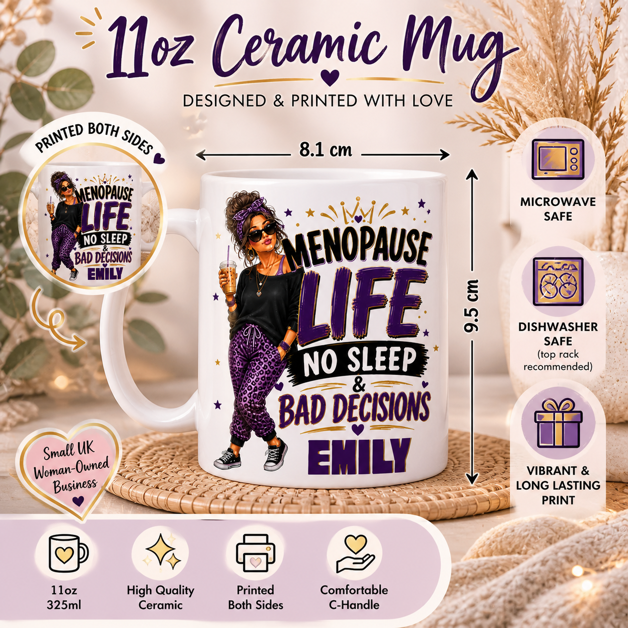 Menopause Life No Sleep & Bad Decisions Personalised Mug