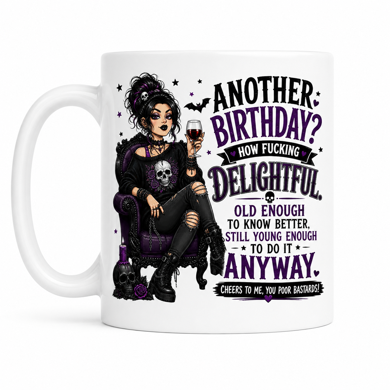 Another Birthday? How F*cking Delightful Mug | Personalised Gothic Birthday Mug